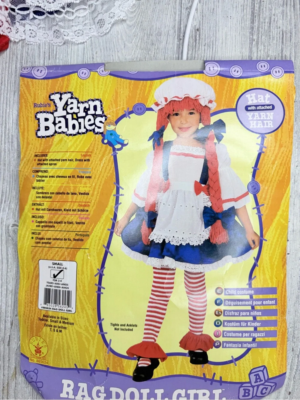 Rubies Rag Doll Girl Halloween Costume for Kids legging , dress and yarn wig sm
